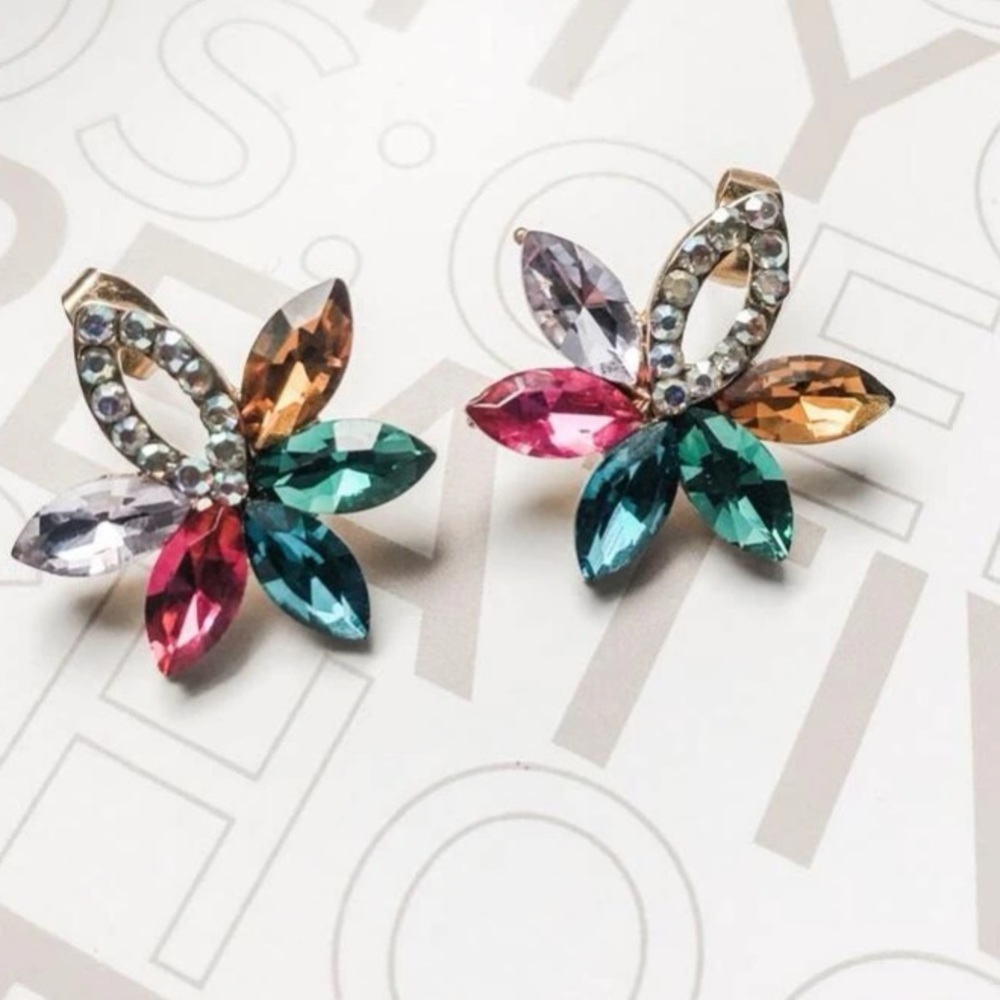 Color-block Rhinestone Flower Stud Earrings 1pair - Picture 13 of 17